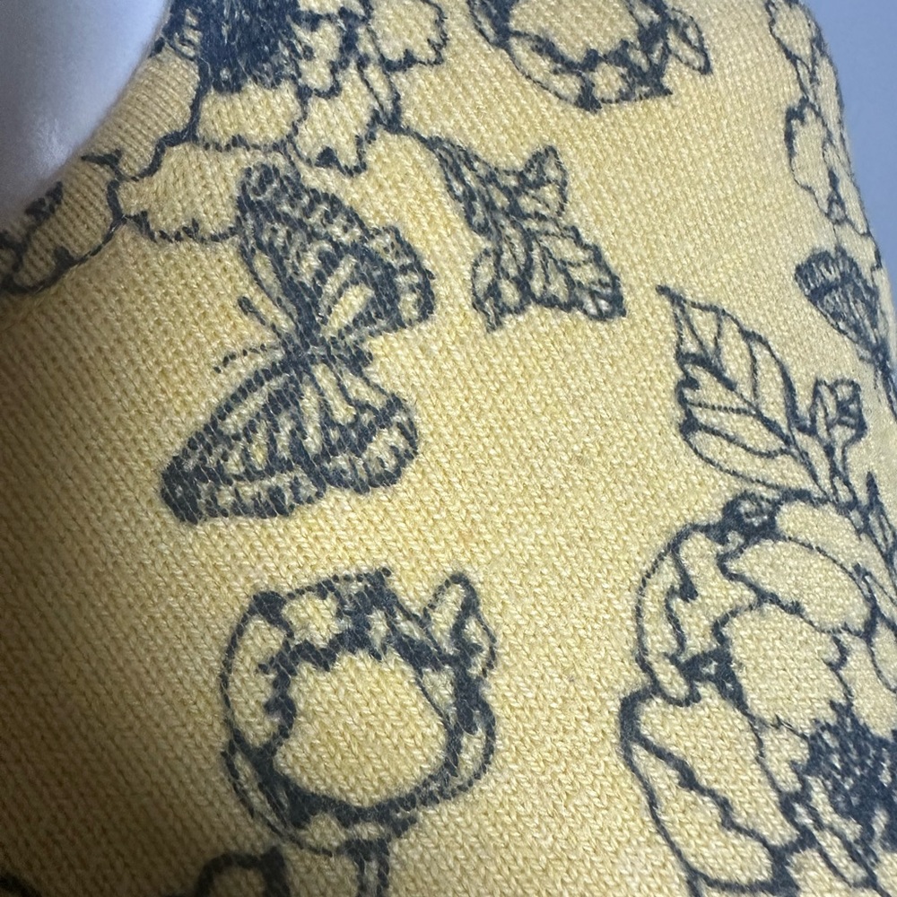 J. Jill Yellow Floral Crew Neck Sweater Soft Butterflies S - Picture 5 of 8